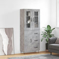 Eine Gestaltung in Betongrau kennzeichnet den Hochschrank