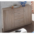 Sideboard verbindet geschlossenen Stauraum und Schubladen in Eichenbraun