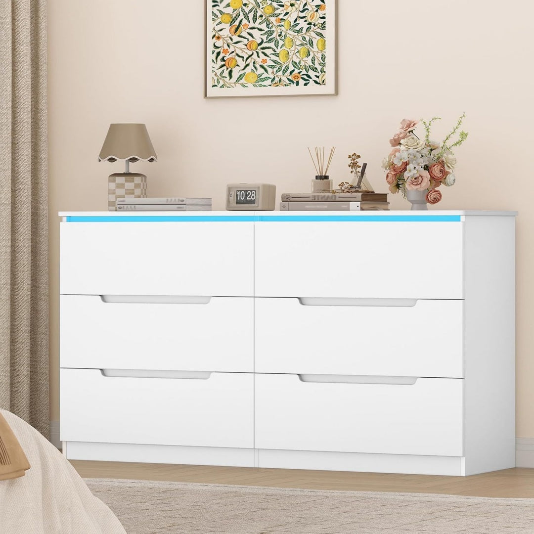 Sideboard mit LED Beleuchtung und 6 Schubladen
