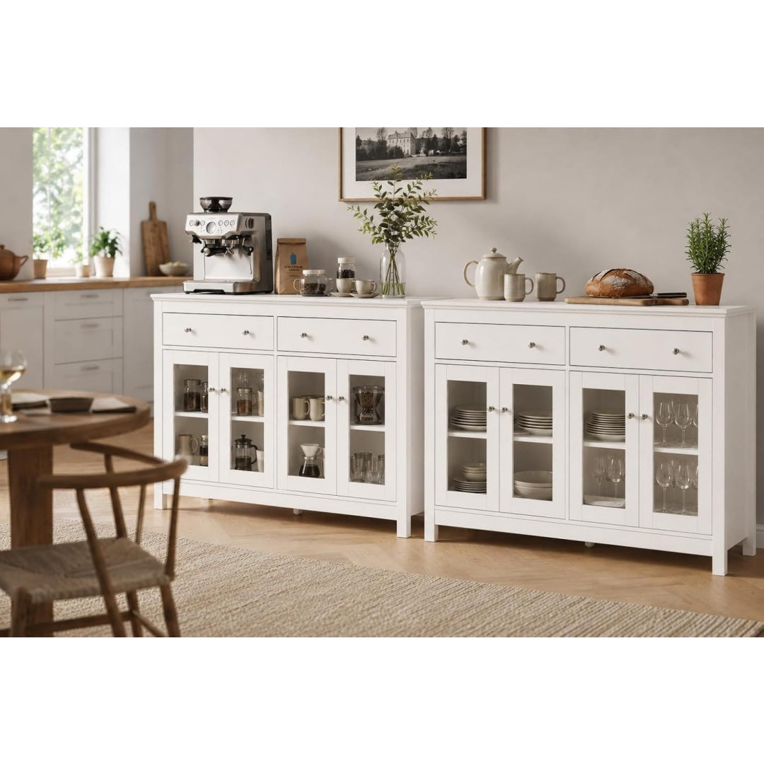 Hoehenverstellung und 2 Schubladen an dem Sideboard