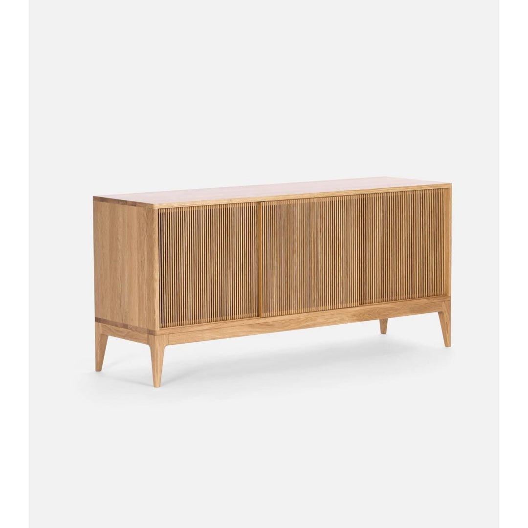 Sideboard aus Samt und Massivholz in Eichenbraun