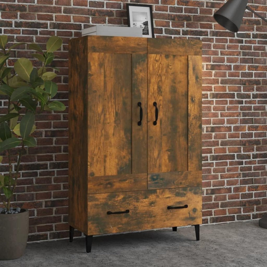 Hochschrank aus Metall in Eichenbraun