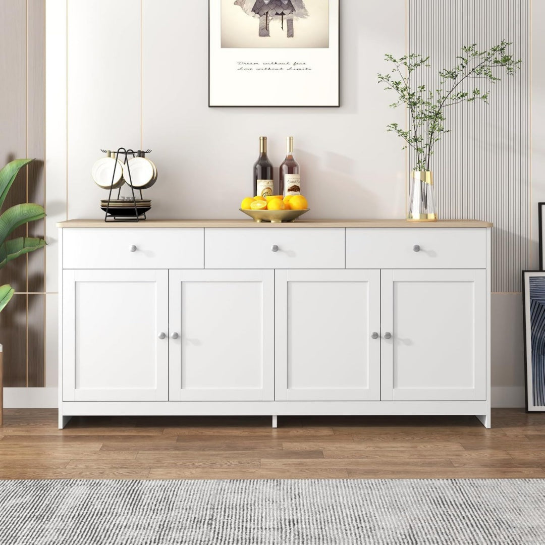 Sideboard in Weiss und Naturbraun mit Holzoptik