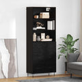 Hochschrank in Schwarz und Eichenbraun mit Schubladen