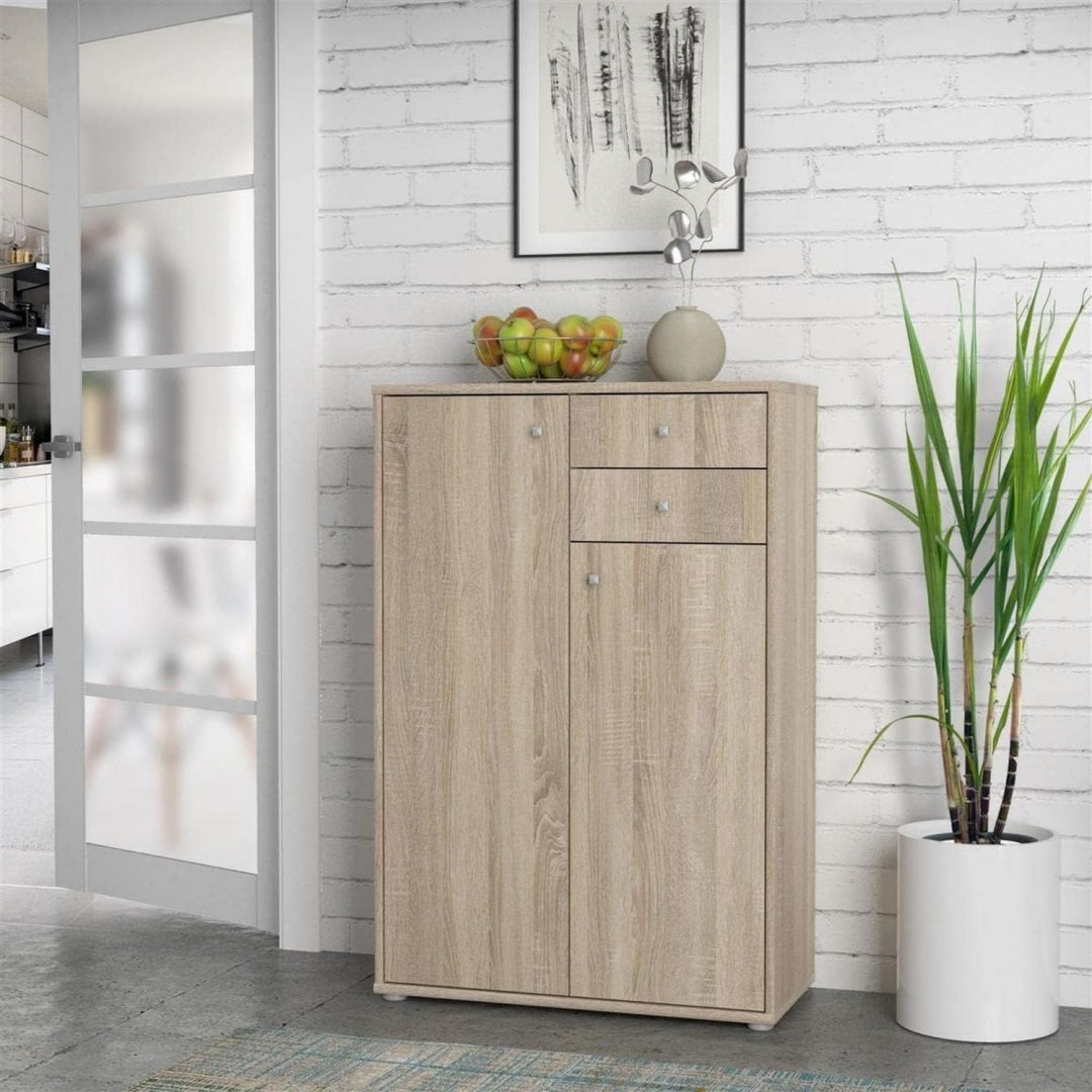 Das Sideboard vereint Schubladen mit runden Griffknoepfen